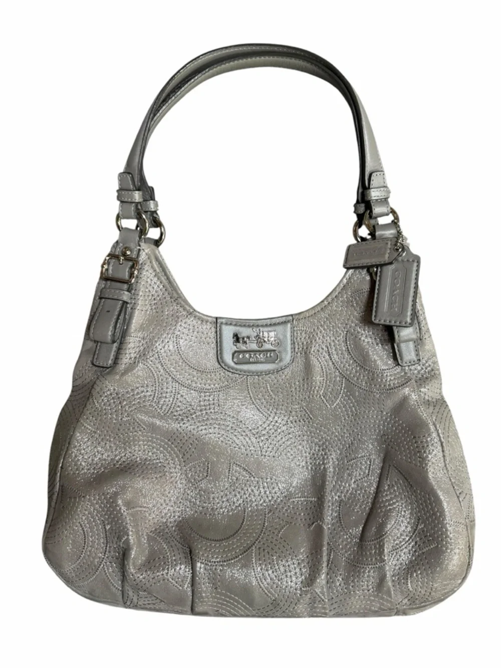 Coach Madison Maggie Shoulder Bag Silver Gray Leather